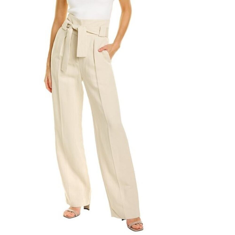 IRO Apollonia Trousers belted pleated twill straight leg pants Tie Waist Ecru 2